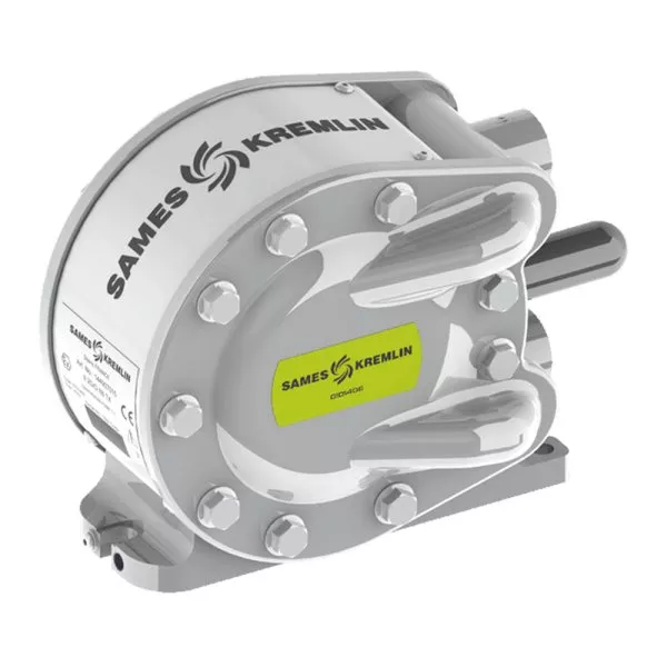 01D140 diaphragm pump with silver housing, bolt fasteners and green Sames Kremlin label