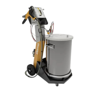OptiFlex Pro F powder coating system with handheld applicator and grey powder container
