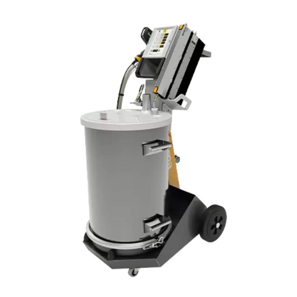 OptiFlex Pro F spray unit with a white hopper, control panel and wheeled base