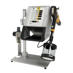 OptiFlex Pro L/C powder coating control unit with spray gun mounted on a stand