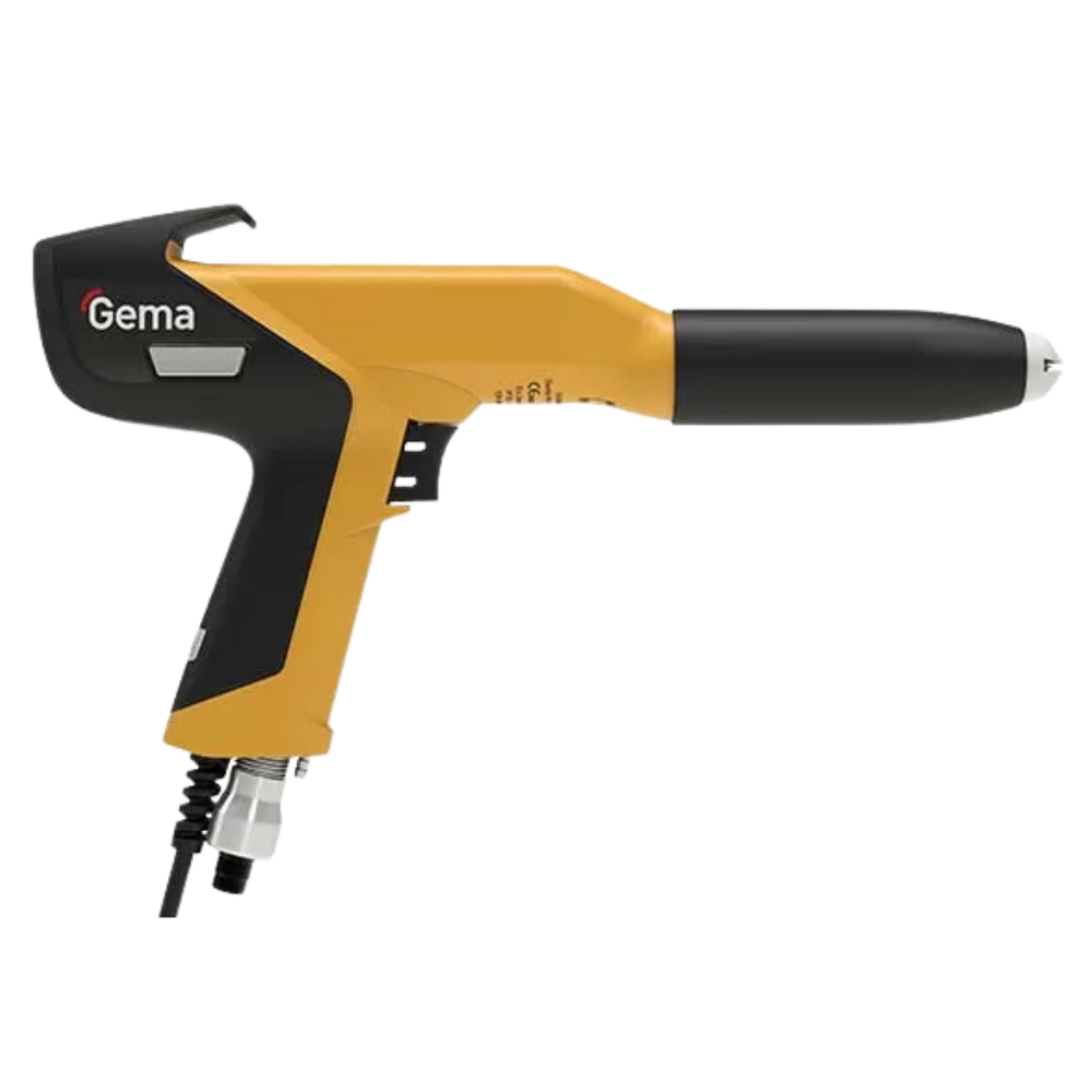Gema OptiSelect Pro powder coating spray gun in yellow and black