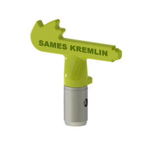 Green and silver reversible airless spray tip marked Sames Kremlin