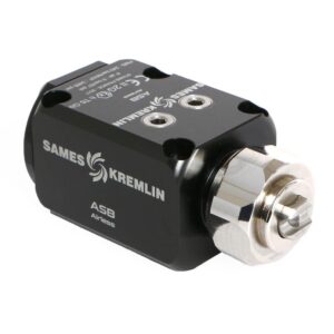 ASB airless automatic spray gun with black body and stainless steel nozzle assembly