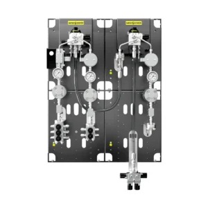 Cyclomix Evo industrial paint mixing system with pumps, hoses, gauges and control components