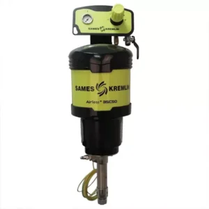 Graco 35C50 Airless paint pump with yellow motor unit and black paint container
