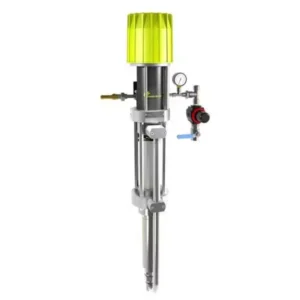 04F240 Airspray paint pump with a lime green top, metal shaft and pressure controls