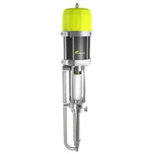 08F240 Airspray paint pump with a bright yellow top and stainless steel components