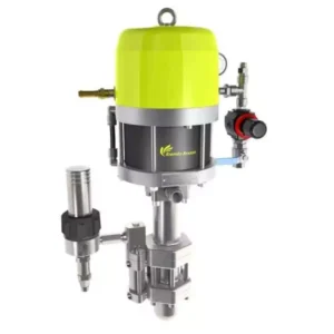 34F60 Airless Flowmax paint pump with lime green motor housing and attached spray components