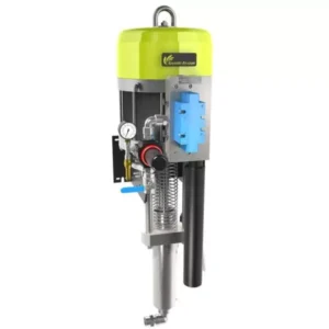 40C260 airless paint pump with bright green housing, blue controls and stainless steel components