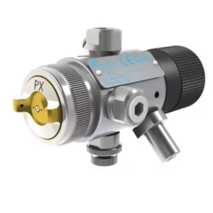A3 HPA automatic airspray spray gun with silver body, black adjustment knob and gold nozzle