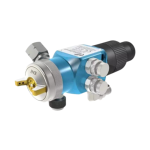A29 HPA automatic airspray gun with blue body, silver nozzle and black adjustment knob