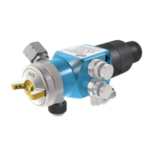 A35 HPA automatic airspray gun with blue body, silver nozzle and black rear adjustment knob