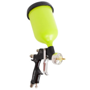 FPro G spray gun with bright green cup, black handle and silver nozzle