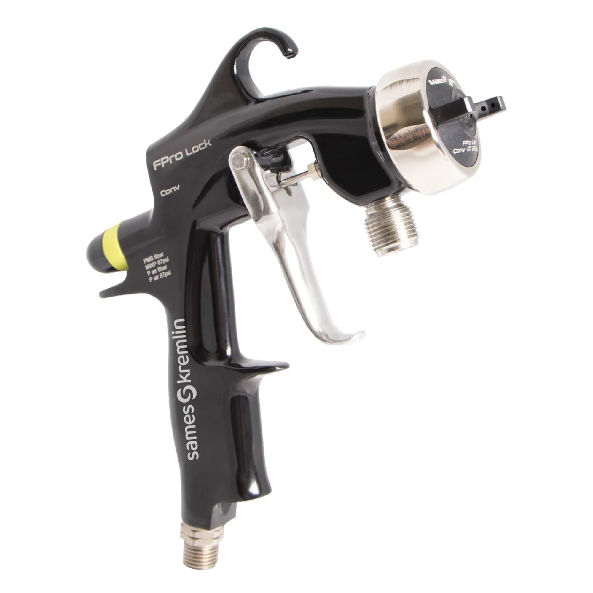 Black and silver FPro Lock CONV professional spray gun with trigger and metal nozzle