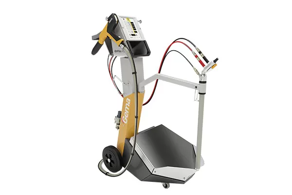 Opti Flex mobile coating equipment with spray gun, control unit, hoses and wheeled hopper