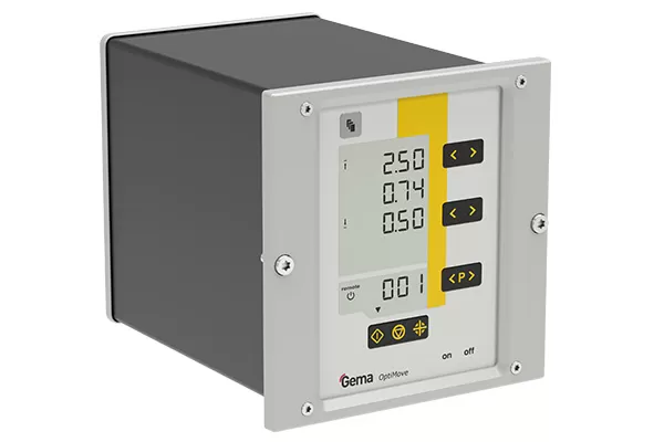 Opti Move control unit with front display, buttons and grey rectangular housing