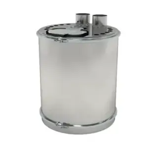 Cylindrical metal powder hopper with two fittings on top