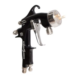 Black FPro P compliant LVLP manual spray gun with chrome nozzle and trigger