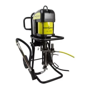 AZUR airless paint pump with yellow motor housing, hoses and spray gun